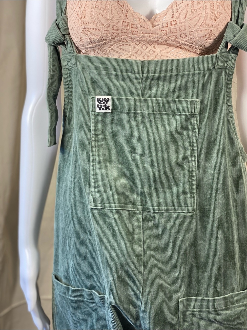 Lucy & Yak Original Corduroy Dungarees in Sage Green - Picture 2 of 6